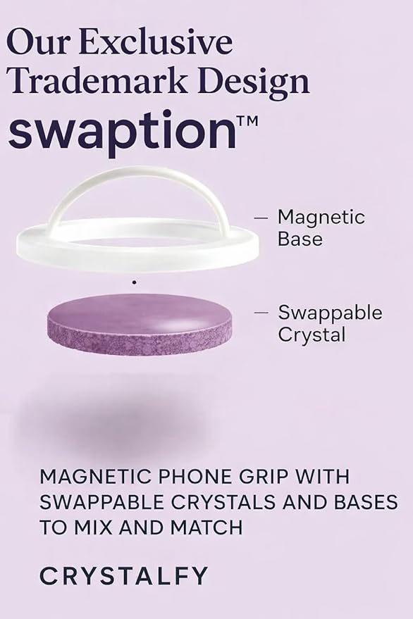 Grips by CRYSTALFY Magnetic Phone Grip & Silicone Phone Holder with Loop, Extra Metal Ring, Compatible with MagSafe & Non-MagSafe iPhone Cases - Secure Cellphone Loop Handle (Black)