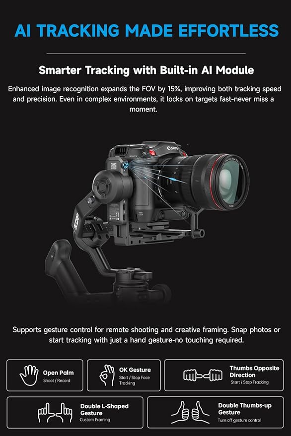 FeiyuTech SCORP 3 Gimbal Stabilizer for Camera, Built-in AI Tracking Sensor & Detachable Remote Control, 3.5KG Payload Camera Stabilizer with Touch Screen, Vertical Shooting