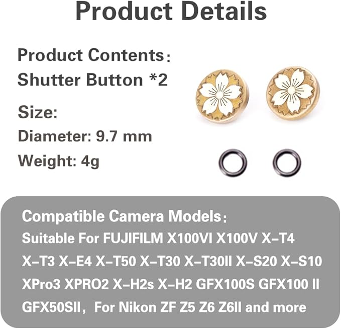 DBZZ Camera Shutter Button for Fuji X-T5 X-T3ii X-T200 X-T4 (2 Brass)