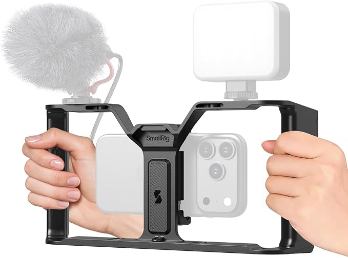 SMALLRIG IG-01 Universal Phone Cage for Short Video Starters, Dual Handgrip Smartphone Video Rig with Cold Shoe Mount, for iPhone 17 16 & Android, for Creators Vlogging-5355