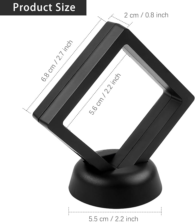 4Pcs Challenge Coin Holder, 3D Floating Frame Display Case with Stand for AA Coin Medallion Military Medal Specimen Jewelry, 2.75x2.75 inches