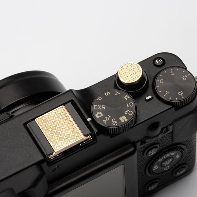 Grid Pattern Camera hot Shoe Cover Shutter Decorative Button for FUJIFILM X100VI X100V X-T4 X-T3 X-E4 X-T50 X-T30II hot Shoe Cover Shutter Decorative Set (Copper Alloy-Set)