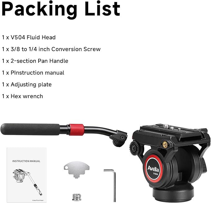 Avella Video Tripod Fluid Head with Quick Release Plate, Lightweight Heavy Duty Compatible with Manfrotto,Max Load 13.2lb/6kg for Video Canon Nikon Sony Olympus Panasonic DSLR Camera, V504
