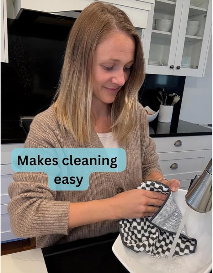 Severn Dish Cloths for Washing Dishes 4pk. Odor-Resistant Dish Rags with Non-Scratch Wire Scrubber Side for Kitchen Cleaning. Grime-Fighting Bamboo-Charcoal Microfiber 2-Sided Dishrags. Machine Wash
