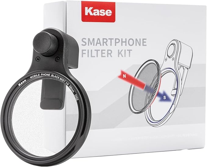 Kase 58mm Clip-on Magnetic Black Mist 1/4 Diffusion Filter for iPhone 16 15 14 Pro Max 13 12 11 Samsung Xiaomi, Mist Dream Cinematic Effect Filter for Video/Vlog/Portrait Photography