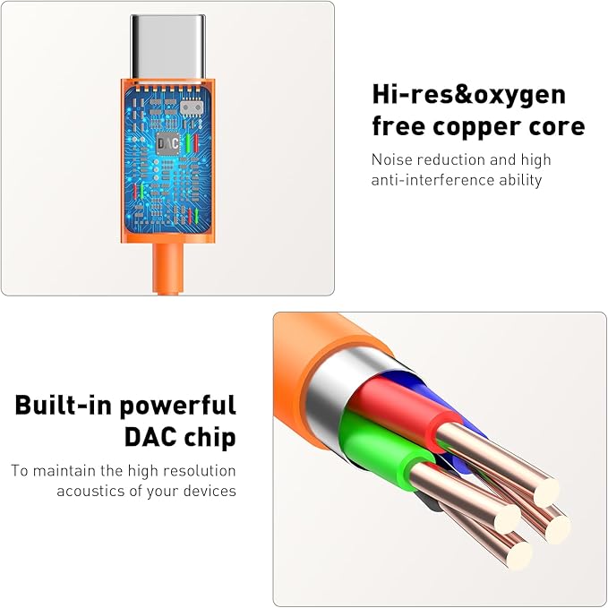 USB C Headphones Wired Type C Earphones for Samsung/Galaxy S26 S25 S24 Plus S23 S22 S21 S20 Note 20 Ultra DAC Magnetic Corded Earbuds for iPhone 15 16 16e 17 Air for Apple/Android Ear Buds Orange