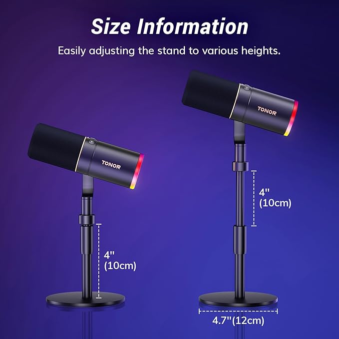 TONOR Dynamic Podcast Microphone, XLR/USB Mic for Recording, Streaming, XLR Cardioid Studio Mic with Quick Mute, Volume Control, 200 cm/78inch Cable, with RGB and Desktop Stand, Black, TD520S