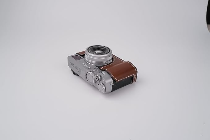 Genuine Leather Camera Half Case for Fujifilm X100VI - Top Layer Cowhide Body + Metal Base Plate - Hand Shank Free Design (Brown)