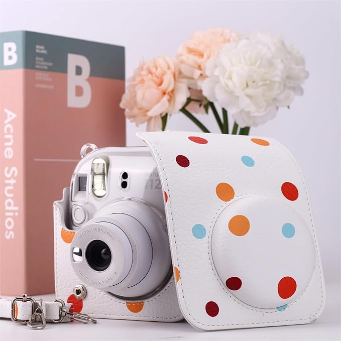 Frankmate Protective Case Compatible with Mini 12 11 9 8 Instant Film Camera with Pocket and Adjustable Strap (Polka Dot)