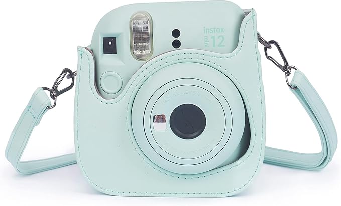 Phetium Instant mini 12 Camera Protective Case Compatible with Instax Mini 12 11,PU Leather Bag with Pocket and Adjustable Shoulder Strap (Mint Green)