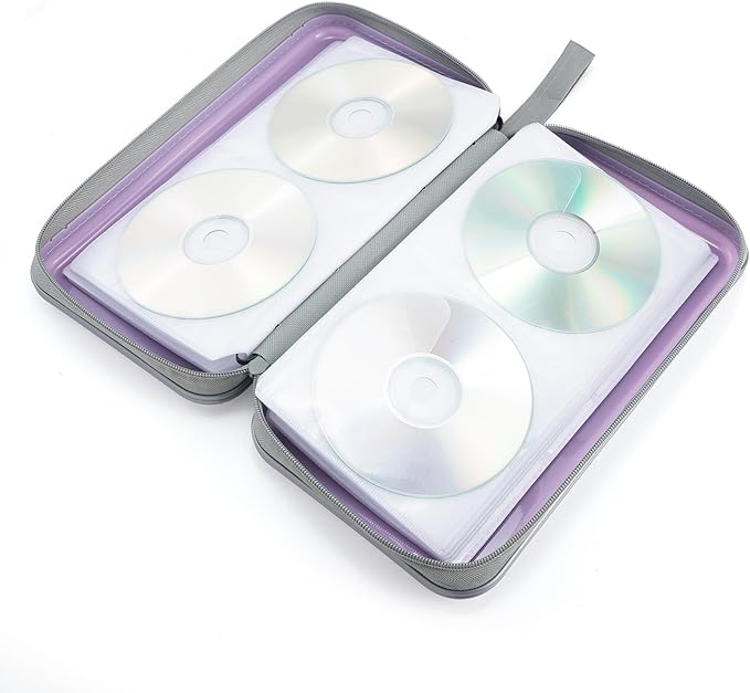 Alavisxf CD Case, 96 Capacity Hard Plastic DVD Disc Storage Case Holder with Zipper - Portable CD DVD Organizer for Car, Home, Travel (Lavender)