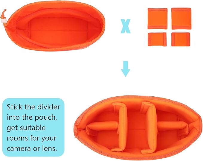 JAKAGO Shockproof Camera Insert Bag for SLR DSLR Mirrorless Camera Lens Flash Light Accessories Camera Pouch with Adjustable Dividers for Canon Nikon Sony Water Resistant Camera inner case(Orange)