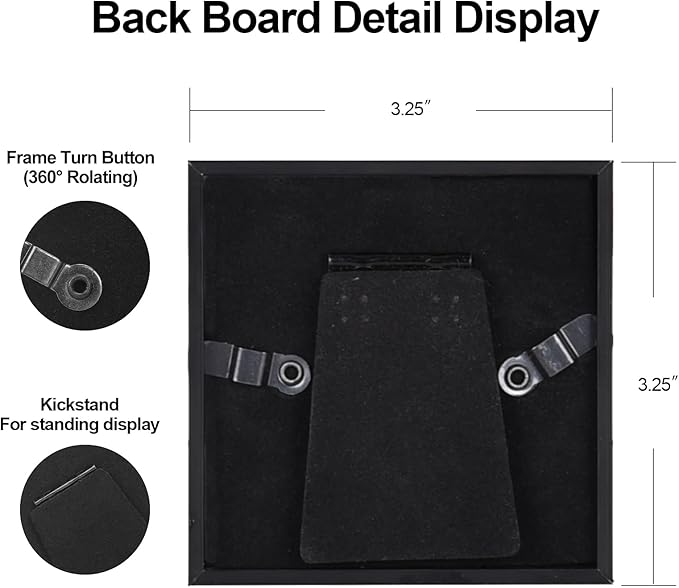 3x3 Picture Frame, Black Metal Square Photo Frames with HD Glass, Fits 2x2 with Mat or 3 x 3 without Mat, Display for Wall and Table, 1 Pack