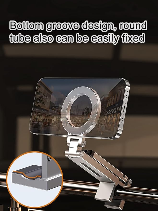 360° Rotating Phone Stand, Adjustable Aluminum Magnetic Phone Tripod for iPhone,Clipable, Foldable Airplane Travel Essentials Accessories