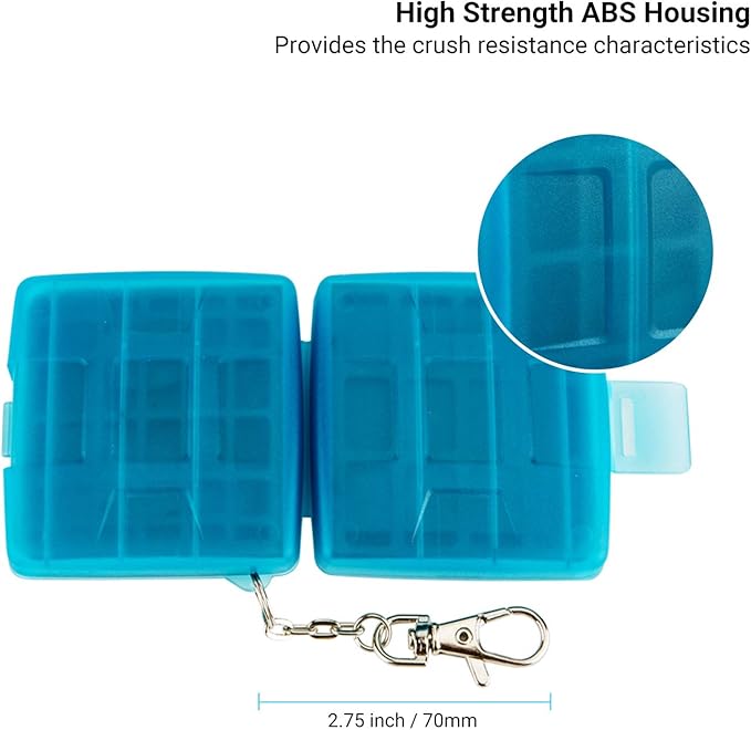 8 Slots Memory Card Case for 4 SD/SDHC/SDXC Cards and 4 Micro SD/TF Cards,Anti-Dust Crush Resistance,SD Card Case Small Micro SD Holder with Chain (Blue)
