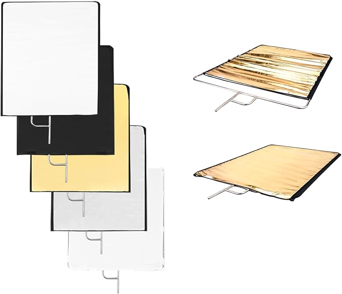 Photography Light Reflector Flag Kit, 30x35inches/75x90cm with Light Stand Adapter, 4-in-1 Gold/Silver/Black/White Diffuser and Translucent Diffuser, Foldable Stainless Steel Frame