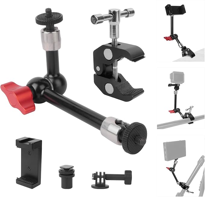 9" Magic Arm Clamp Kit with Cold Shoe Phone Holder & Tripod Mount Adapter | Versatile Mount for DSLR, Monitor, Lights, Phone, Action Cameras