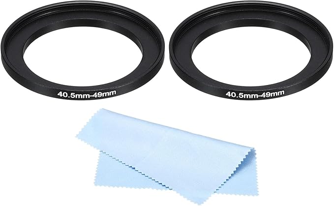 PATIKIL 40.5mm-49mm Metal Step Up Ring with Cleaning Cloth, 2 Pack Camera Lens Filter Adapter Ring Aluminum Filter Adapter Ring for Camera Lenses Hood, Black