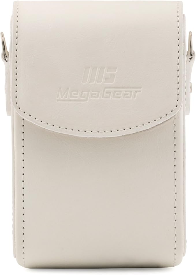 MegaGear Leather Camera Case with Strap compatible with Sony Cyber-shot DSC-RX100 V, Panasonic Lumix DMC-ZS45, DMC-ZS50, Nikon Coolpix P340, Canon PowerShot S120, Nikon Coolpix L28, White (MG1417)