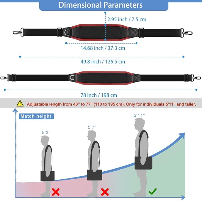 ZINZ Shoulder Strap 78" Belt with Neoprene Thick Padded, Universal Bag Strap with Double Adjustable Buckles and Metal Swivel Hooks,Ideal for Individuals 5'11" and Taller,Red edge