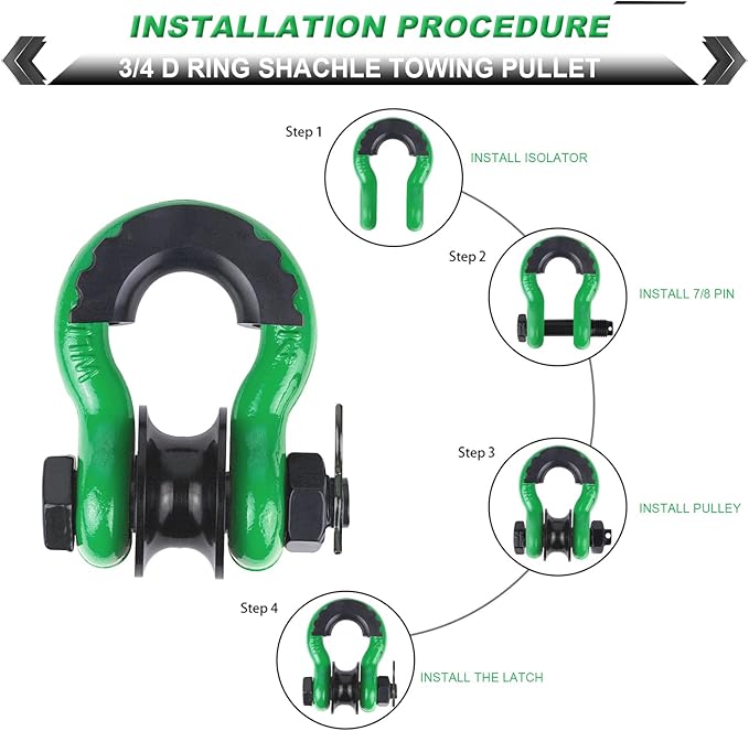 Upgraded Snatch Block, 3/4" D Ring Shackle (2 Pack) 22,000lb Break Strength with Towing Pulley, Heavy Duty Offroad Recovery Accessory for Truck, Tractor, ATV & UTV (DarkGreen)