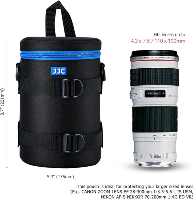 JJC Camera Lens Pouch Case for Canon EF 70-200mm EF 28-300mm EF 70-300mm Nikon Nikkor AF-S 70-200mm AF 80-200mm & More, Zipper Polyester Lens Protective Bag Interior Size 4.3x7.5”