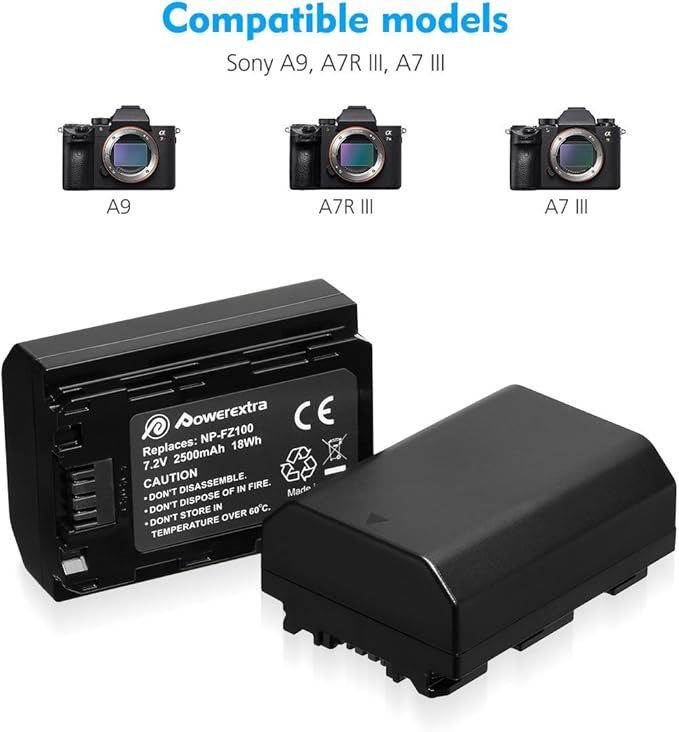2-Pack NP-FZ100 Battery & Dual Slot Charger Kit for Sony A7III, A7IV, A7C, A6600, A6700, ZV-E1, ZV-E10ii, FX3, FX30, A9, Alpha 9, Alpha 9S, A9S, A7RIII, A7RV Camera Batteries