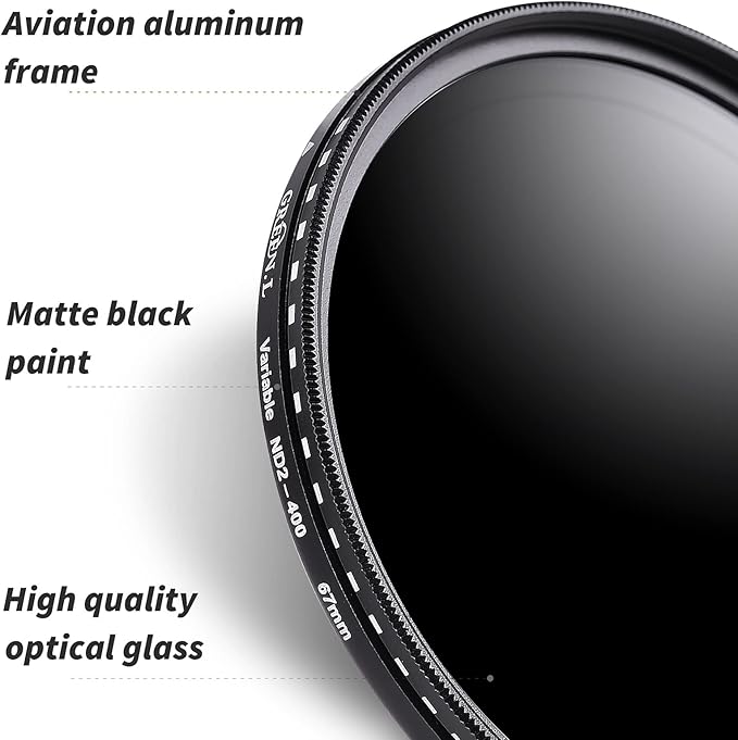 GREEN.L 40.5mm Variable ND Filter, Ultra Slim ND2 to ND400 (1-9 Stops) Adjustable Neutral Density Filter for Camera Lens