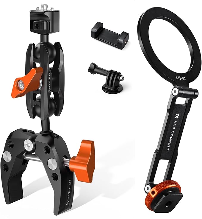 K&F CONCEPT Super Clamp Mount Magic Arm with Two 360° Ball Heads, Magnetic Metal Phone Mount with Cold Shoe Mount