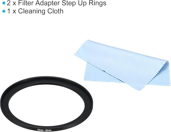 PATIKIL 72mm-82mm Metal Step Up Ring with Cleaning Cloth, 2 Pack Camera Lens Filter Adapter Ring Aluminum Filter Adapter Ring for Camera Lenses Hood, Black