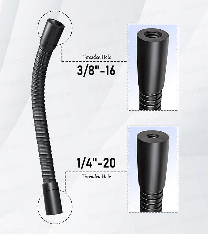 Heavy-Duty 19" Flexible Gooseneck Arm Extension Tube Bar Rod Kit Flex Mount with 1/4" & 3/8" Threads for Mobile Phones Cameras Mic Lighting and More Fits Most Stands Tripods Rigs Grips and Clamps