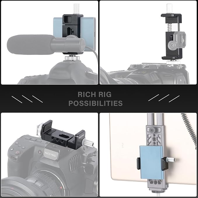 NICEYRIG T5 T7 SSD Bracket with Cold Shoe Mount for BMPCC 4K/6K/6K Pro Z Cam, 57mm to 77mm Adjustable Clamp for Sumsung T5 T7 SSD Cell Phone [Updated Version] - 477