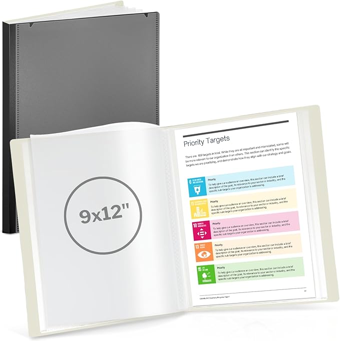 CRANBURY 9x12 Presentation Book (Black), 24-Pocket Folder with Clear Plastic Sleeves, Displays 48 Pages of 9 x 12 or A4 Documents, Certificates, Kids Art, Keepsakes, Acid-Free Portfolio Binder