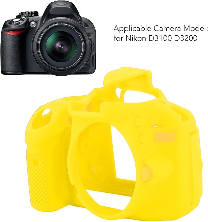 Silicone Camera Case for D3100, Rubber Housing Protective Cover Anti Shock Anti Slip DSLR Skin Cover, Full Body Detachable Cage (Yellow)
