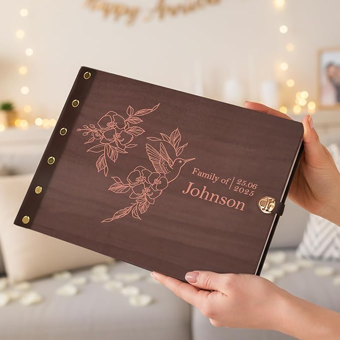Personalized Family Photo Album, Wooden Family Scrapbook for Generations, Memory Photo Album For Wedding, Baby, Family Memories, Custom Engraved Vintage Memory Book