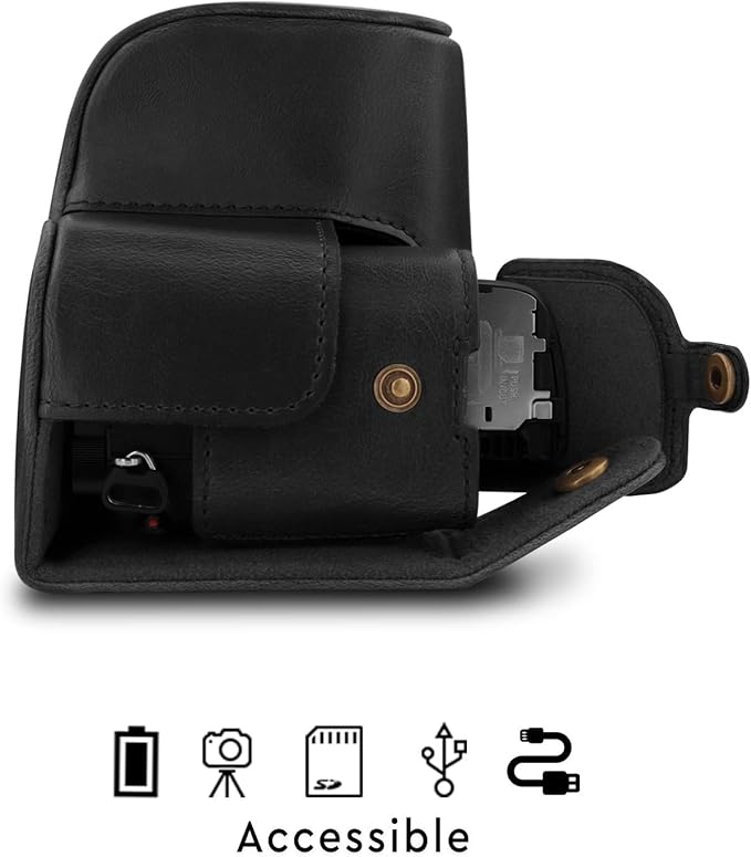 MegaGear MG1651 Ever Ready Leather Camera Case Compatible with Sony Alpha A6400 (16-50mm) - Black
