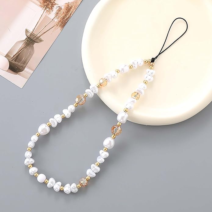 Beaded Phone Charm Lanyard Strap Girly Style Fixed Beads Pearl Lanyards