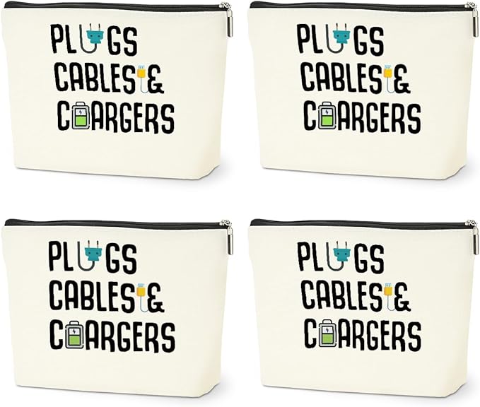 4 PCS Funny Cable Makeup Bag Charger Plugs Cosmetic Travel Storage Bag for Charging Cord Electronics Accessories Storage Gifts for Women Christmas birthday Gifts for Daughter from Mom Cosmetic Bags