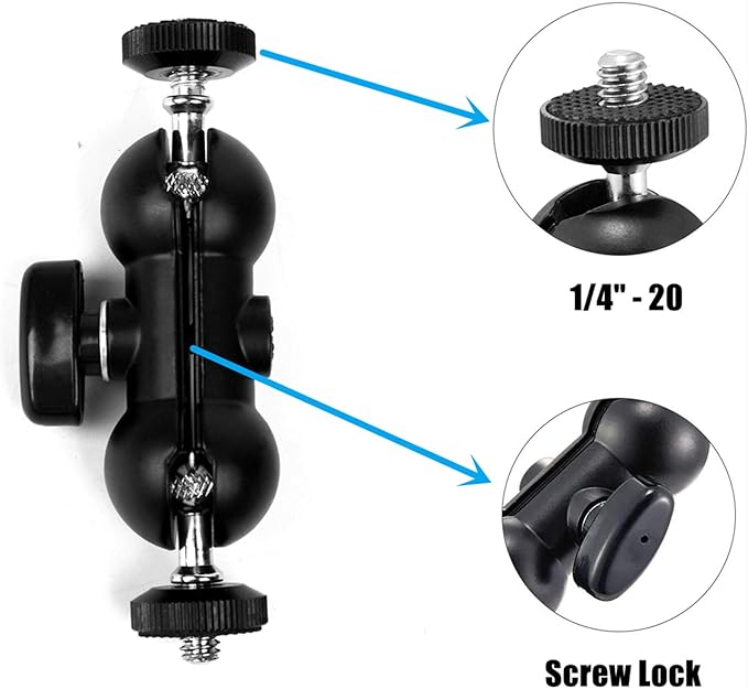 WANBY Double Ballhead Magic Arm Camera Clamp Mount Monitor Mount Bracket with Super Clamp with 1/4" and 3/8" Thread for DSLR Camera Rig, LCD Monitor, LED Flash Lights