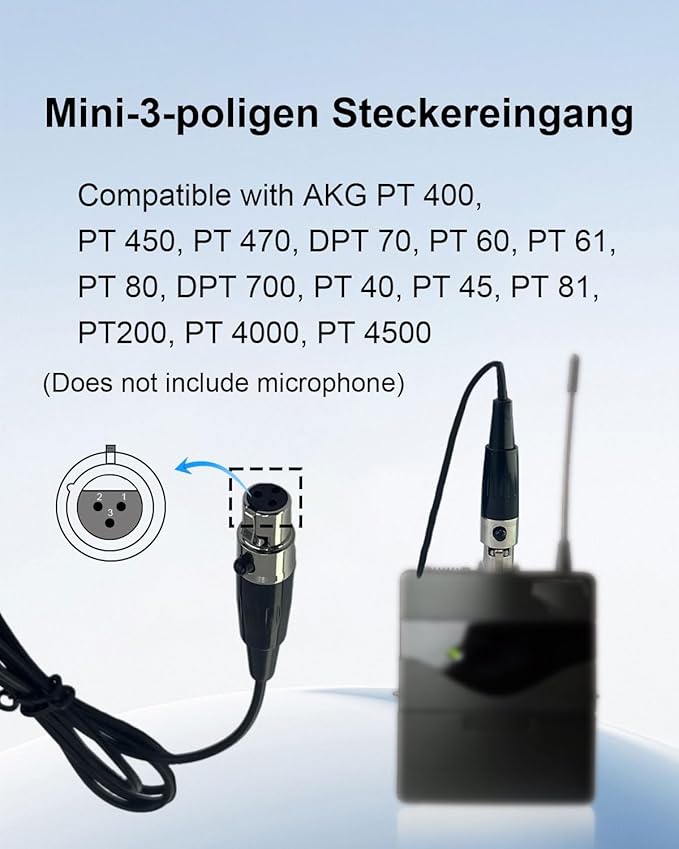 TA3F Plug Lavalier Lapel Microphone for AKG Wireless Transmitter, 1.5M Wired Unidirectional Condenser Mic for YouTube, Lectures, Living Performance - Mini XLR TA3F Plug, Black