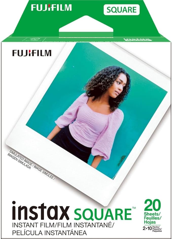 Fujifilm 2 Pack instax Square Instant Color Film, Twin Pack - 20 Exposures (40 Total), White Frame