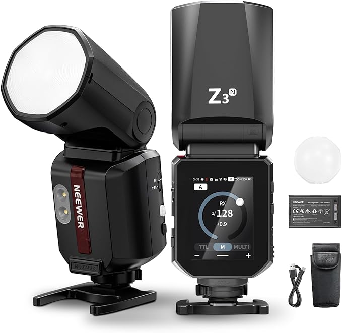 NEEWER 100Ws 2.4G TTL Round Head Flash Speedlite Compatible with Nikon Cameras, 1/8000s HSS, Touch Screen, 2 Modeling Lamps, TTL/M Toggle, 3000mAh/500 Full Power Flash Studio Photography Light, Z3-N