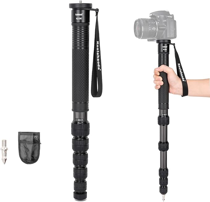 Koolehaoda 69-Inch Carbon Fiber Monopod for DSLR Cameras - 32mm Tube Unipod Stick, Lightweight Portable Travel, 33Lbs Payload Capacity
