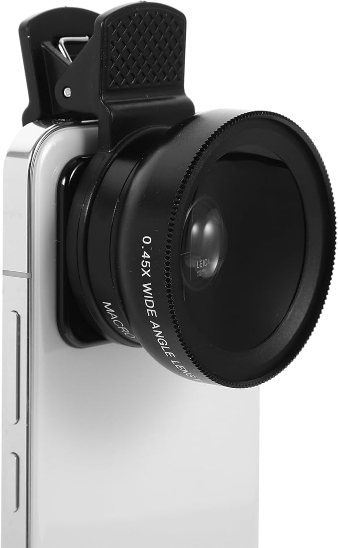 Clip-on Phone Lens 37mm 0.45x Wide Angle Macro 2-in-1 Camera Lens for Smartphones Universal Black for Mobile Photography