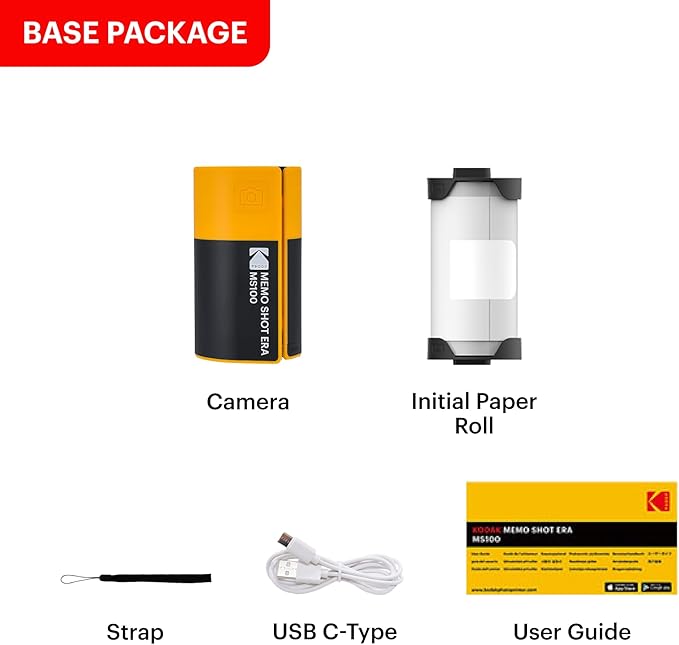 KODAK Memo Shot ERA Kids Instant Digital Camera and Photo Label Printer, White (Camera with 1 Roll One-Touch Label Cartridge)