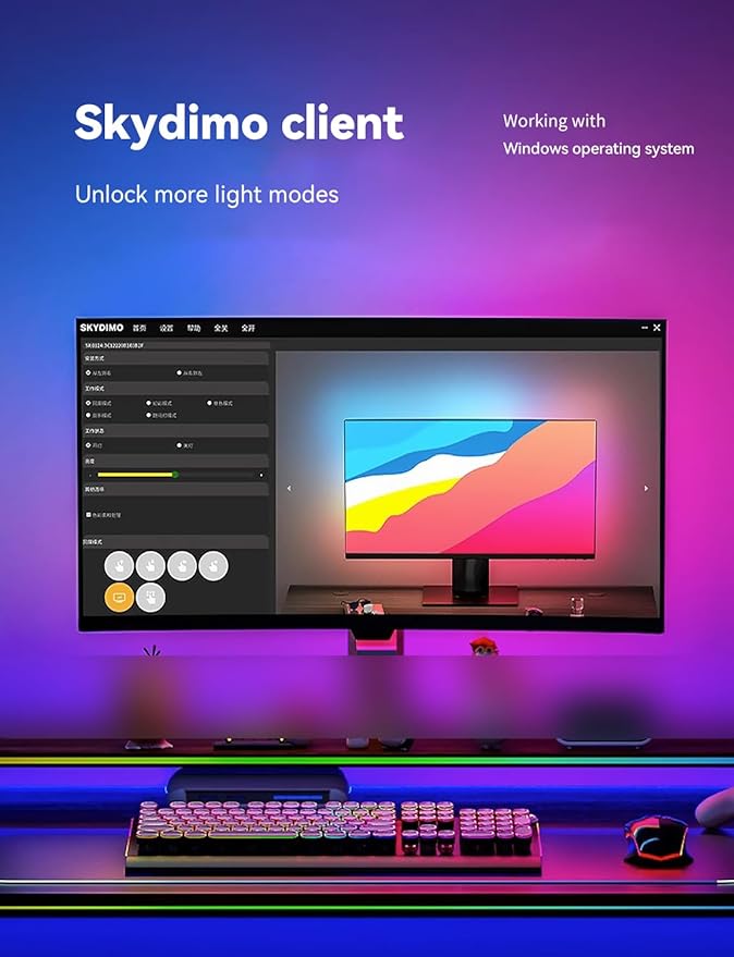 RGB Backlight for PC & Mac, LED Strip Light Sync with Screen Color or Music, Stick to The Edge of Your Desk, LEDs for Desk Gaming, USB Port, Software Control, 4.6ft / 1.6m