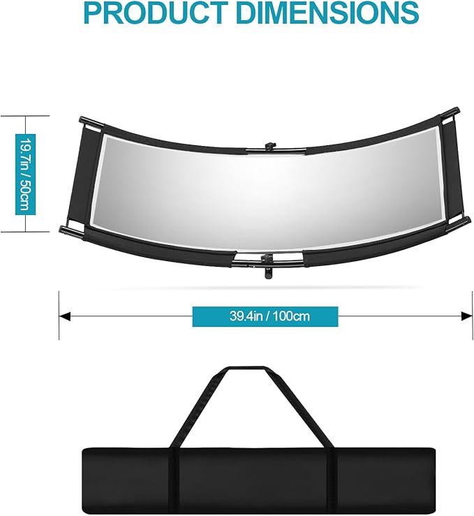 WELLMAKING Clamshell Light Reflector Diffuser with Carrying Bag, 39”×20”/100x50cm Photography Curved Lighting Reflector for Photo Studio Photography & Outdoor Lighting, Black/White/Gold/Silver Colors