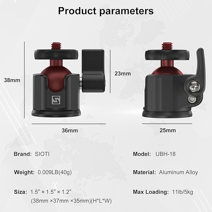 SIOTI Mini Ball Head Mount Adapter, with Hot Shoe Mont, Compatible with Monopod/Digital Card Camera/Microphone/Smart Phone/Action Camera/Flash/LCD (UM18)