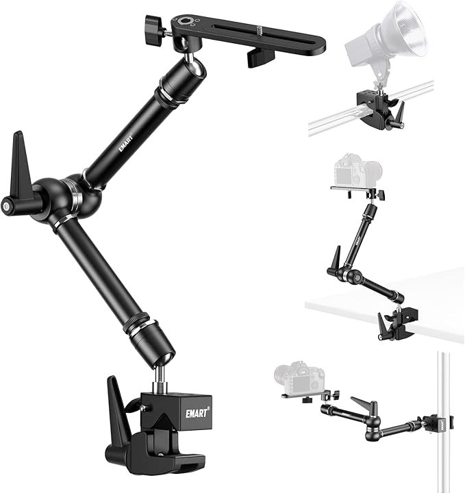 EMART 20" Heavy Duty Magic Arm Camera Mount with Super Clamp and Platform, Camera Mounts & Clamps with 360° Dual Ball Head, 1/4" & 3/8" Screw and 5/8" Stud Adapter for Flash/LED Light, Monitor,Softbox