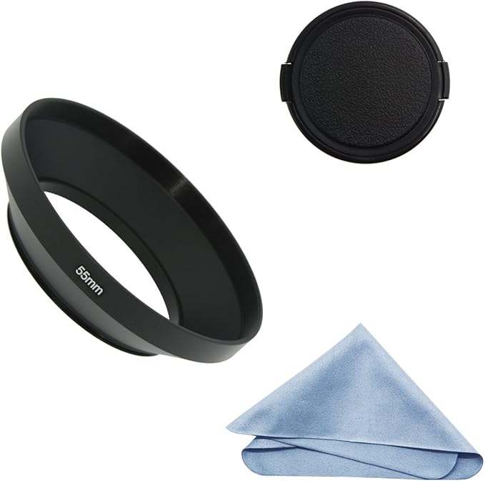 SIOTI 55mm Lens Hood, Oxidation Matte Anti Reflective Treatment, Aluminum Alloy, with 1 * 72mm Lens Cap, Compatible with Sony/Canon/Nikon/Fuji etc >16mm Camera Lens
